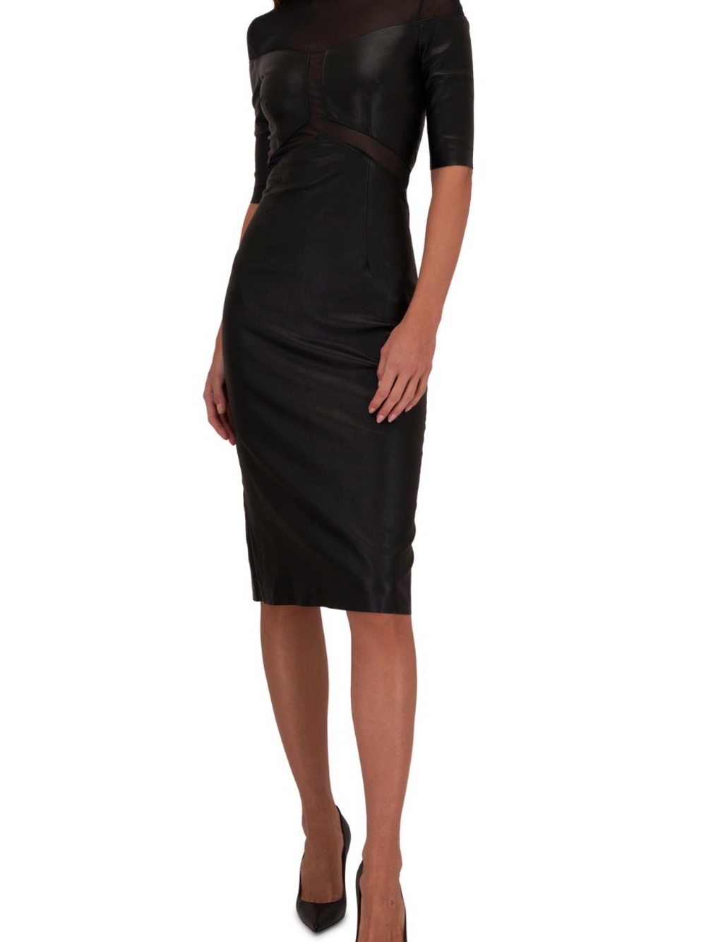 ♥️ FENDI Black /Charcoal Mesh Inserts Fitted Midi Dress